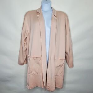 Jacquard Knit Duster Size 3X Open Front Pink Long Cardigan with Pockets Spring